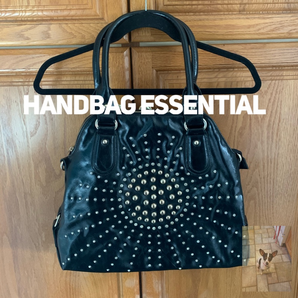 LaTique large black vegan sunburst handbag